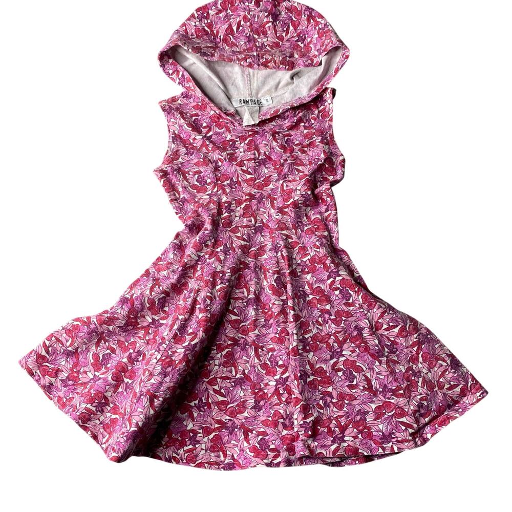 Vintage 90s Little Girls Hooded Pink Floral Play Dress Sise 7